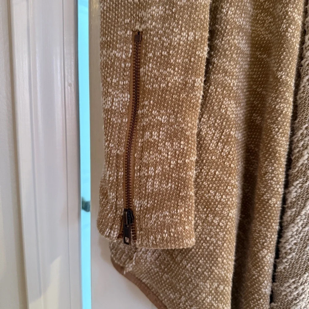 Free People Taupe & Cream Draped Open Cardigan